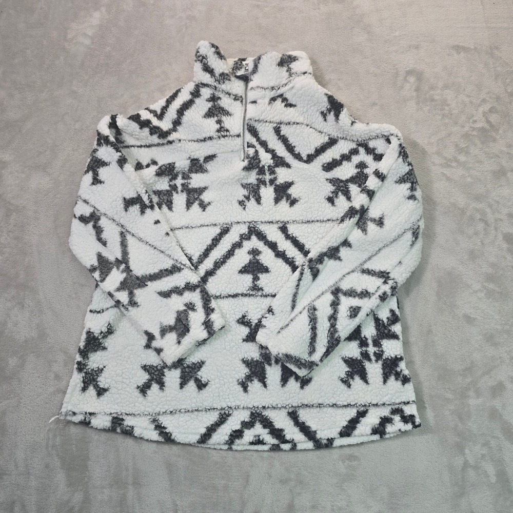 Warm & Cozy Lifestyle by Poof Sherpa Fleece Pullover Tribal Print White Black S